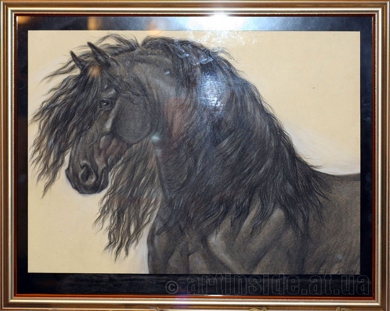 Картина с лошадью "Вороной" в раме