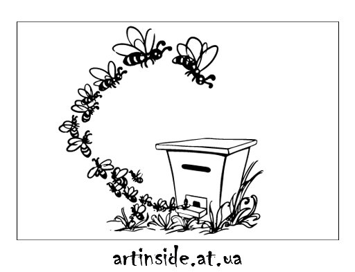 Иллюстрация улей и пчелы
