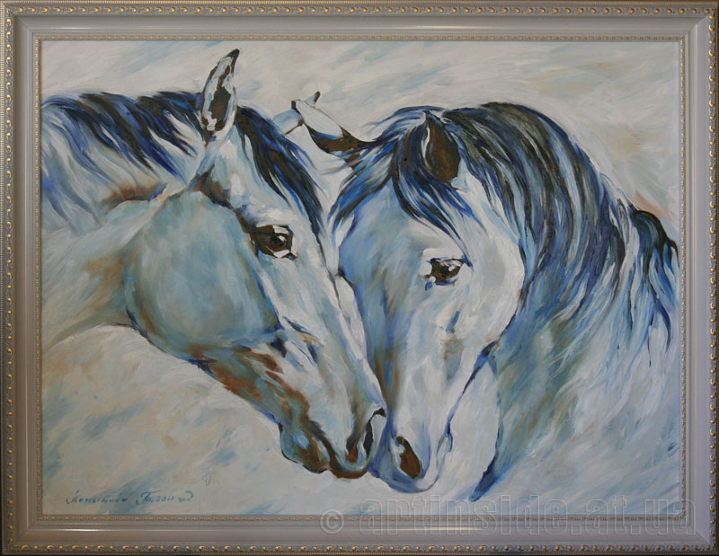 Картина с лошадьми "Нежность" в раме